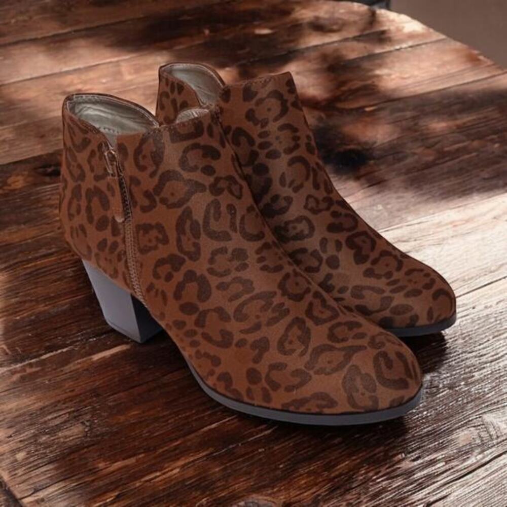 NEW Style & Co. Animal Print Boots Size‎ 7 Ankle Black Brown Vegan Faux Leather